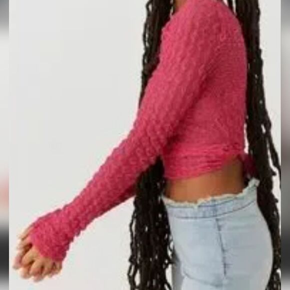 Urban Outfitters Two pcs popcorn knit wrap tops black and pink size L NWT - Picture 3 of 11